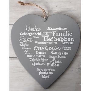 Tekstbord hart Ons gezin grijs
