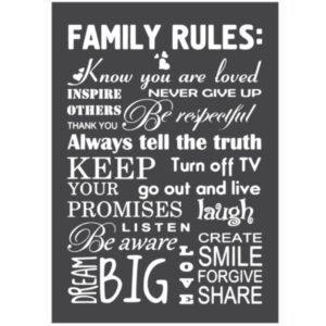 Tekstbord Family rules antraciet