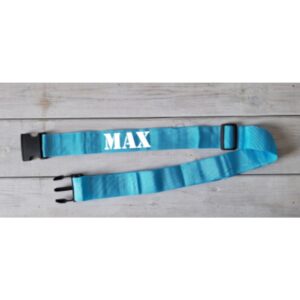 Kofferriem met naam blauw