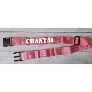 Kofferriem met naam roze