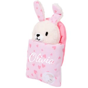 Knuffel in slaapzak met naam roze